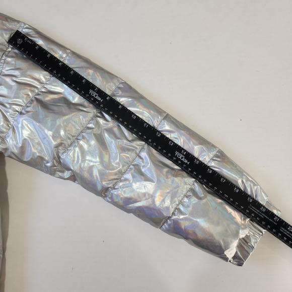 Victorias Secret PINK NWT Puffer Jacket L Metallic Silver 2017 Ltd. Edition Flaw - Picture 10 of 14